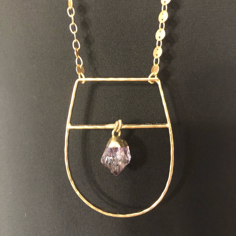 NWT Anthropologie long gold tone geode necklace
